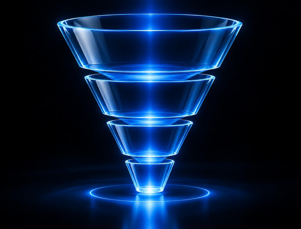 Abstract visualization of a connected mortgage growth funnel